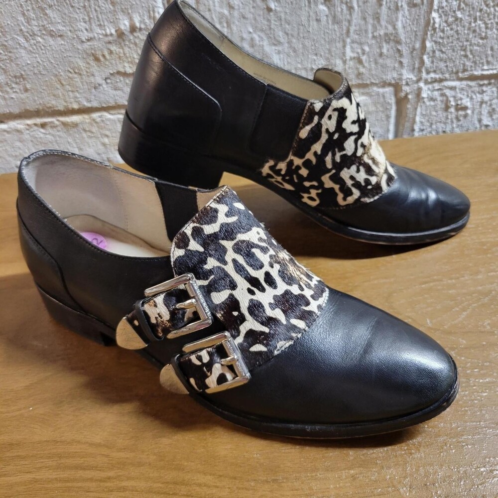 Michael Kors Leather Calf Hair Loafers Cheetah Print 8.5 Glam Dress Buckled VTG